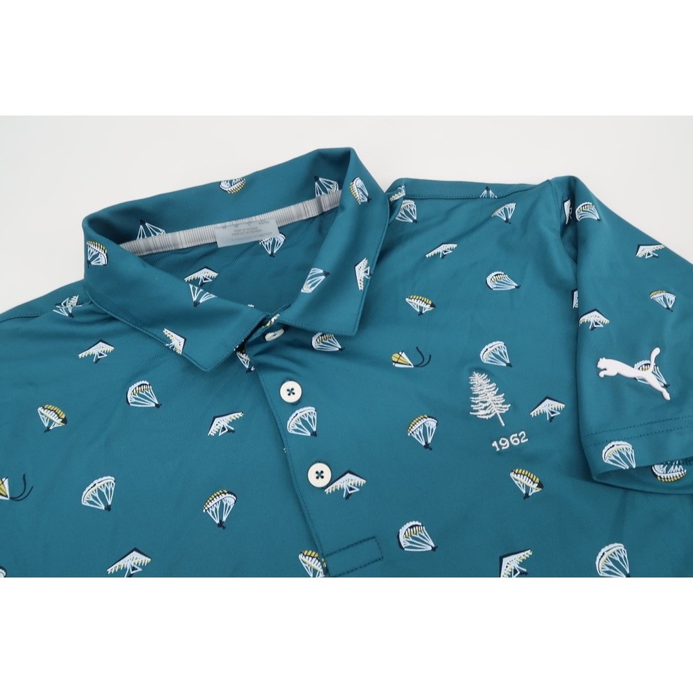 PUMA Men's Medium MATTR Hangtime Golf‎ Polo Blue Coral Maize Shirt